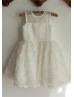 Sheer Neck Ivory Organza Rosette Short Flower Girl Dress